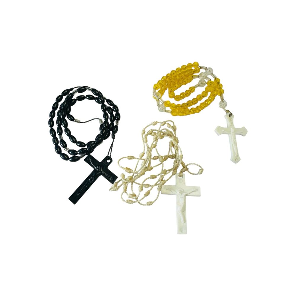 Rosary Lot | Vintage Plastic Prayer Beads | Religious Collectible Crucifix Set